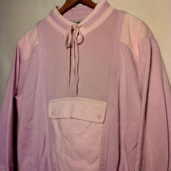 Vintage 1980s Mock Neck Sweatshirt Medium Pink Mixed Knit Retro Snap READ - Picture 7 of 16